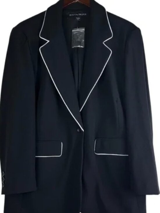 Boston Proper Size 20W Blazer Jacket Beyond Travel Piped Boyfriend Black NWT - Picture 2 of 8